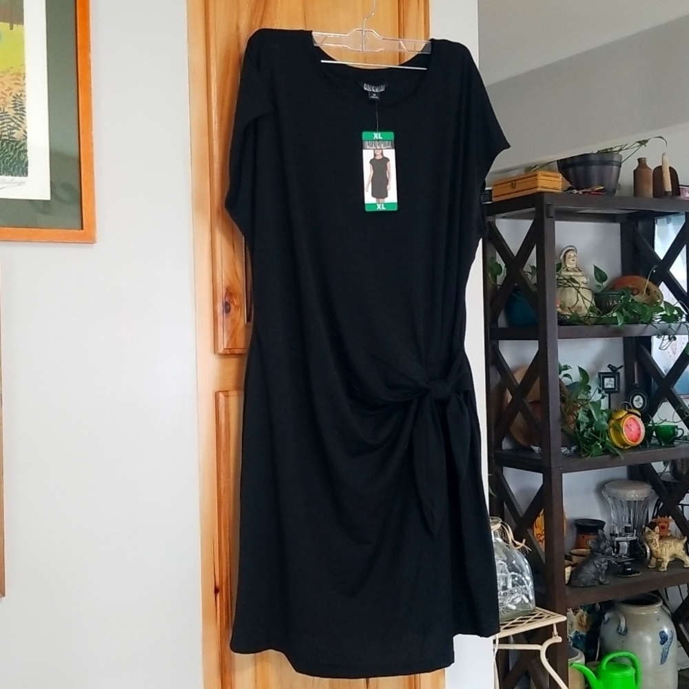 Nicole Miller Black Midi Dress with Side Tie